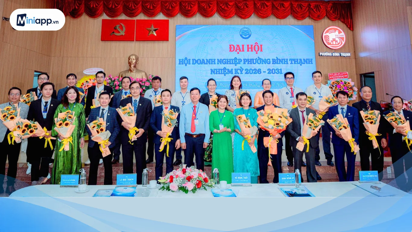 Hình ảnh Lãnh đạo Hội Doanh nghiệp phường Bình Thạnh nhiệm kỳ 2026 - 2031 ra mắt tại Đại hội
